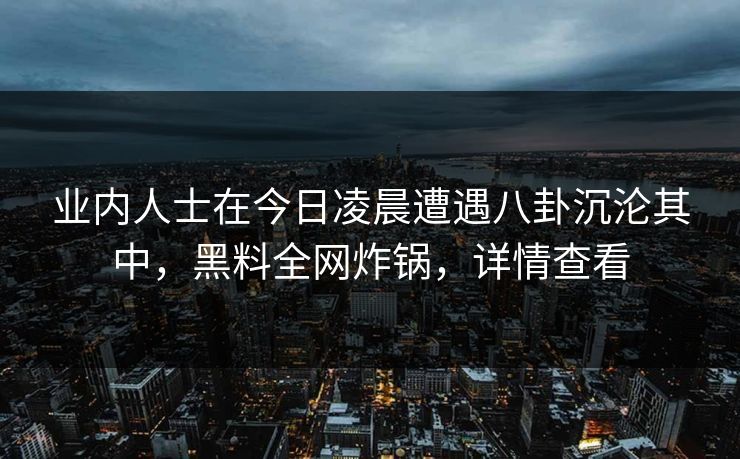 业内人士在今日凌晨遭遇八卦沉沦其中,黑料全网炸锅,详情查看