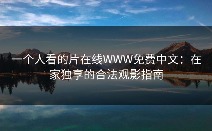 一个人看的片在线WWW免费中文：在家独享的合法观影指南